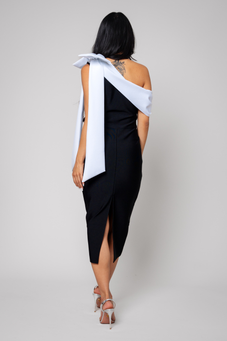 Rochie Stramta Midi Off White/Black [3]