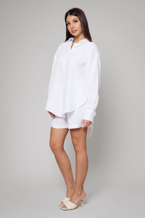 Set Amelie camasa oversized si pantalon scurt din In White [2]