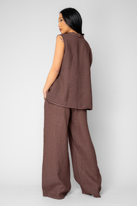 Set Vesta si Pantalon lung din 100% in Brown [2]