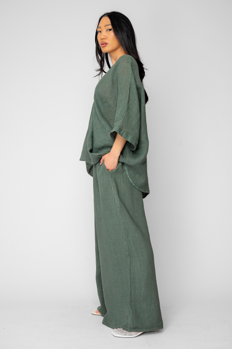 Set Bluza asimetrica si Pantalon lung din 100% in Dark Olive [2]