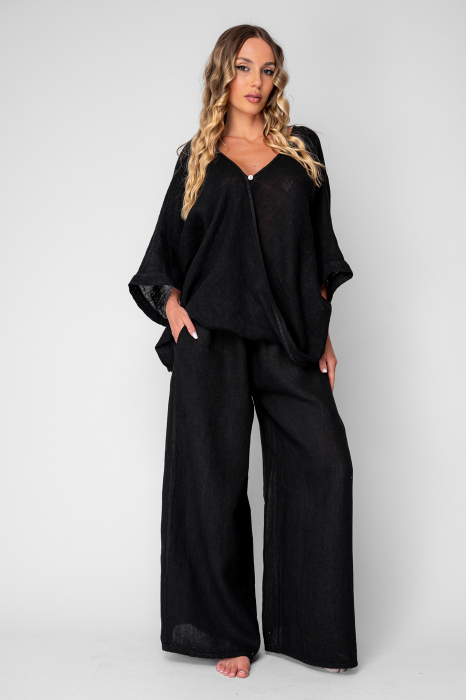 Set Bluza asimetrica si Pantalon lung din 100% in Black [2]