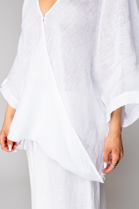 Asymmetrical Blouse and Long Pants Set 100% linen White [4]