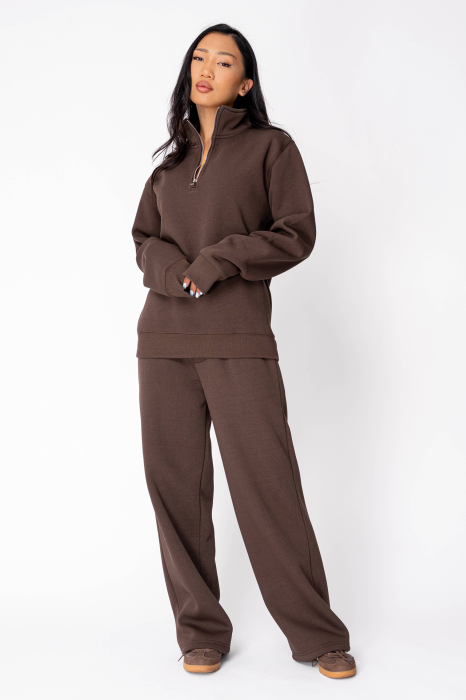 Set bluza cu fermoar scurt si pantalon Brown