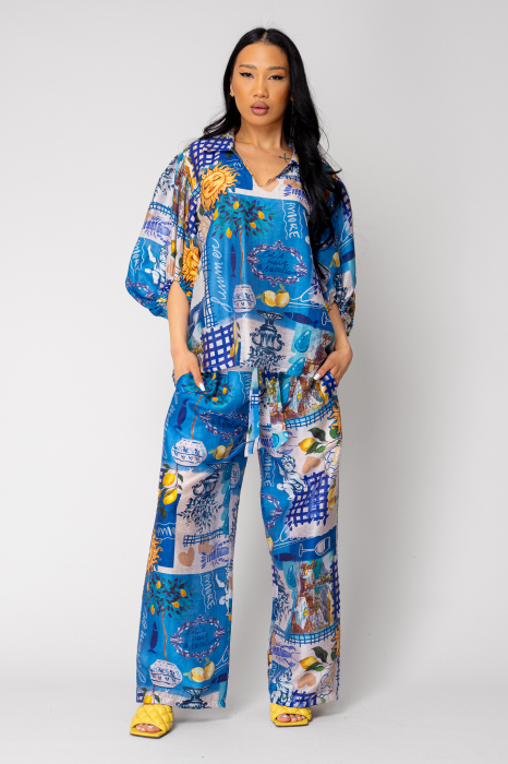 Set Capri bluza si pantalon lung print lamai [3]