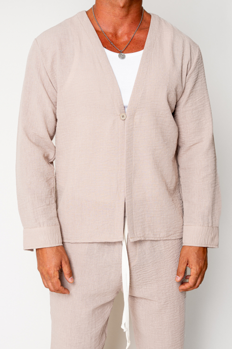 Set bluza cu un nasture si pantalon lung Beige [5]