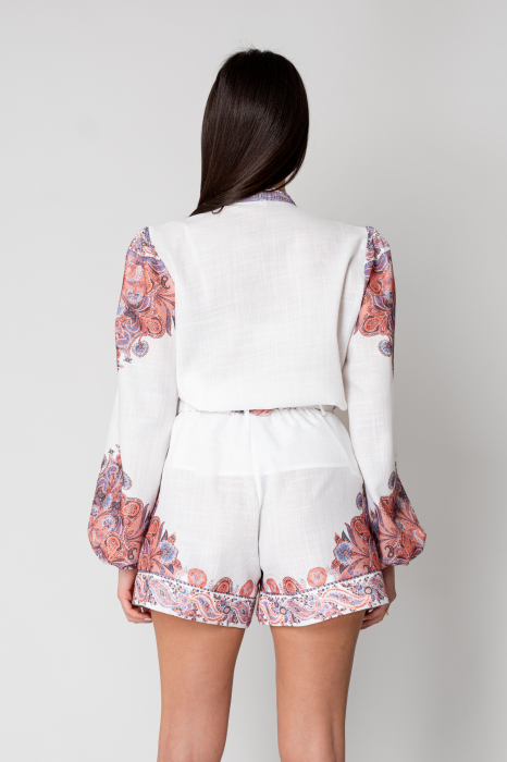 Long sleeve shirt and short pants set White/Brown [5]