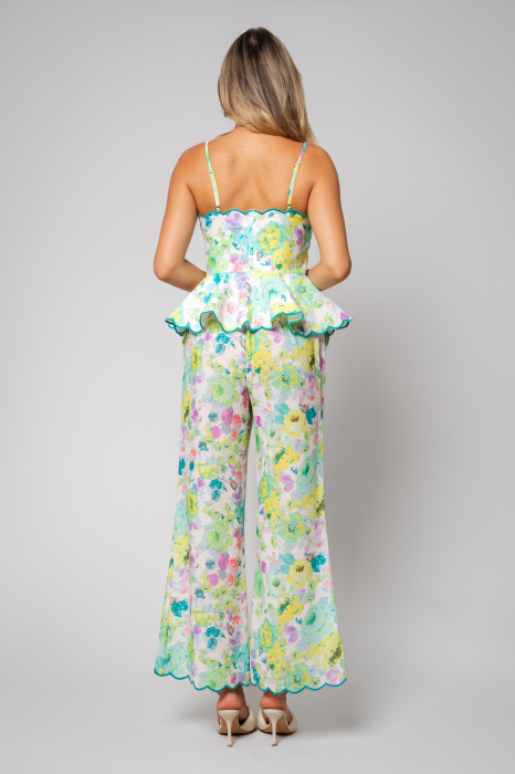 Set Top cu bretele si Pantalon lung White/Green [3]