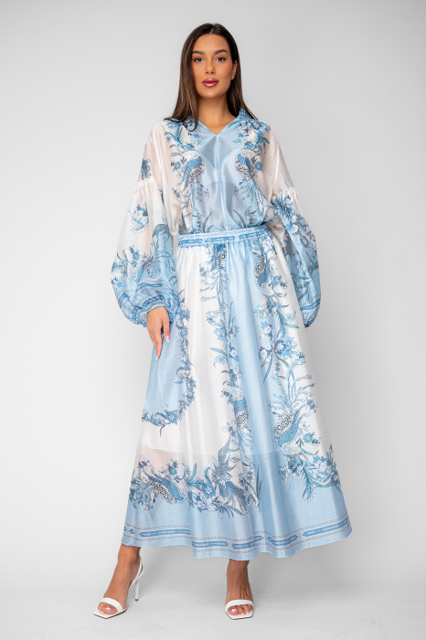 Set Bluza si Fusta lunga Off White/Blue [2]