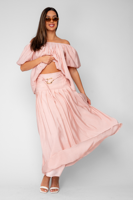 Set Bluza si Fusta lunga din mix de matase Rose Quartz [8]