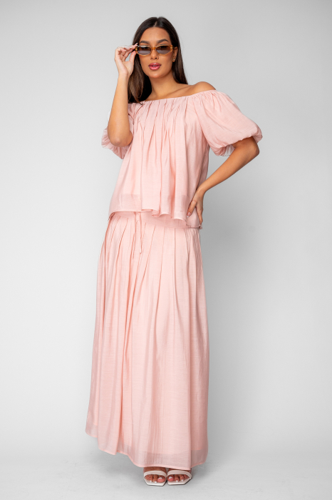 Set Bluza si Fusta lunga din mix de matase Rose Quartz [2]