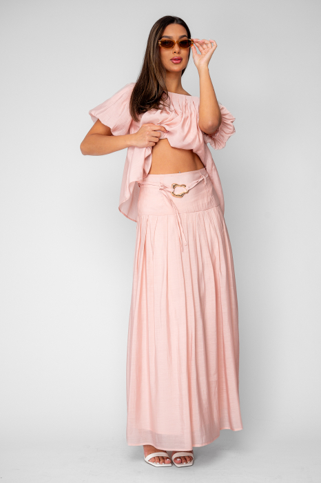 Set Bluza si Fusta lunga din mix de matase Rose Quartz [3]