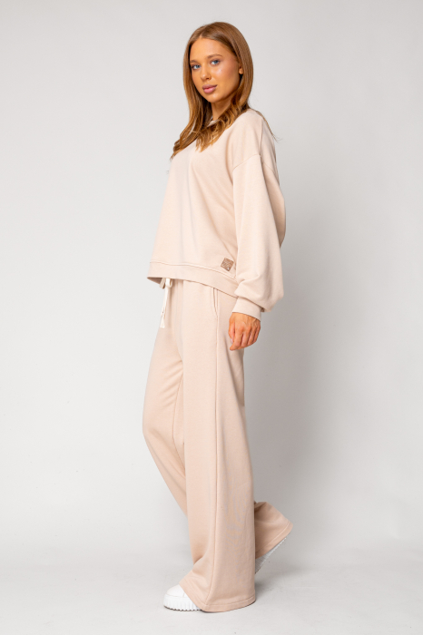 Beige rhinestone blouse and long pants set [1]
