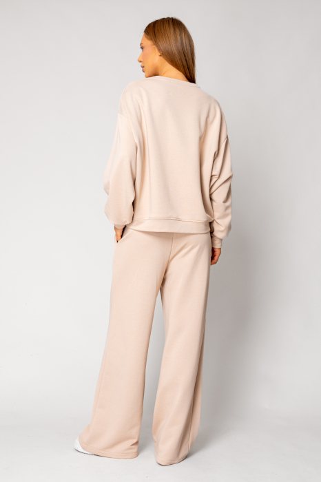 Beige rhinestone blouse and long pants set [3]
