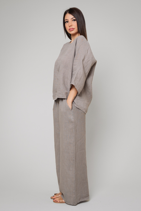 Set Kalie Blouse and long Pants100%  Linen Warm Taupe [2]