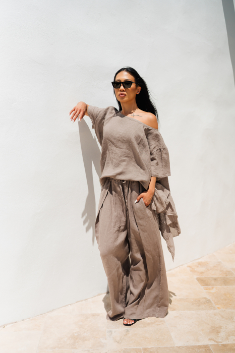 Taupe Blouse and Long Pants Set [3]