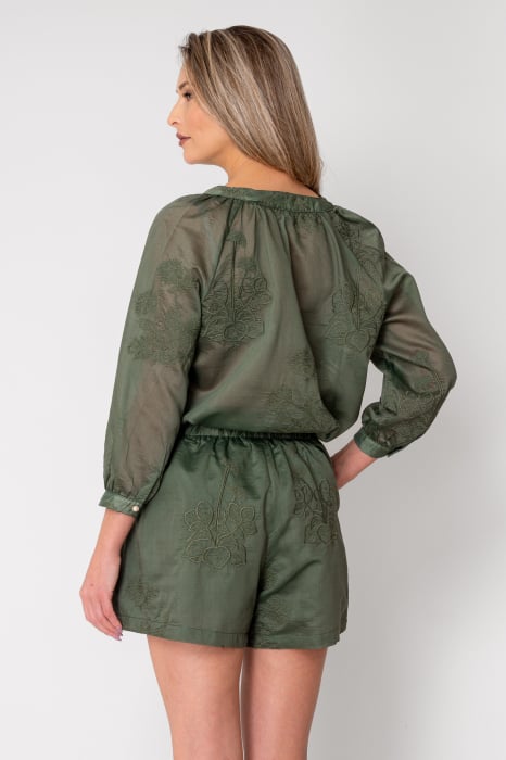 Set bluza si pantalon scurt cu broderie Dark Green [3]