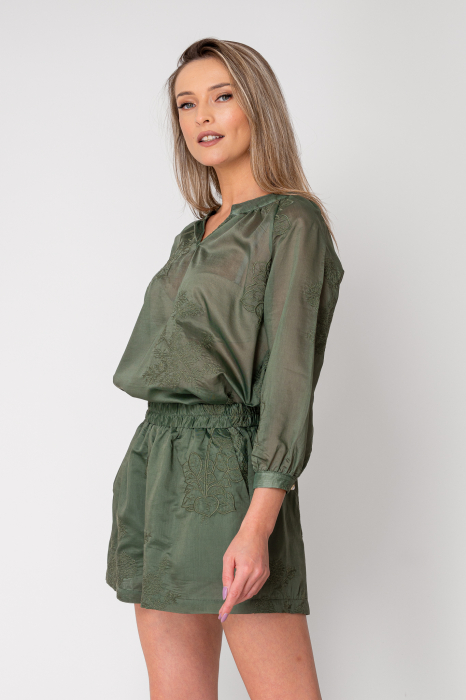 Set bluza si pantalon scurt cu broderie Dark Green [2]