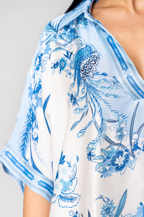 Set Shells bluza si pantalon scurt din mix matase Off White/Blue [2]