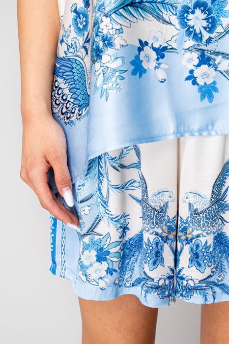 Set Shells bluza si pantalon scurt din mix matase Off White/Blue [6]