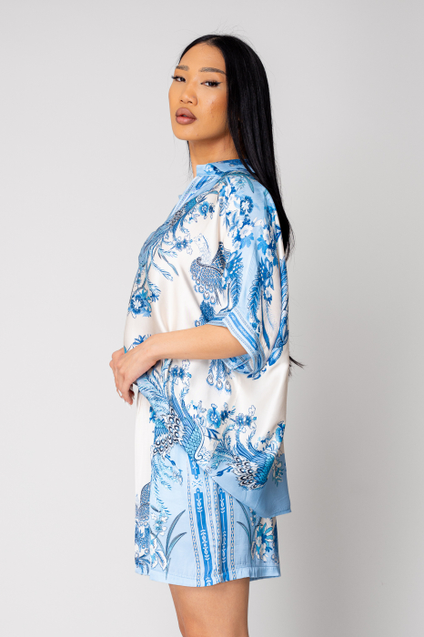 Set Shells bluza si pantalon scurt din mix matase Off White/Blue [4]