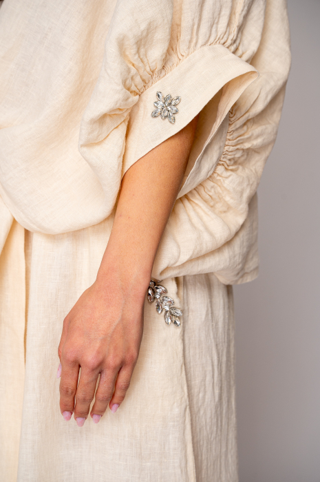 Set Camasa si pantalon lung cu pietricele din 100% in Cream [5]