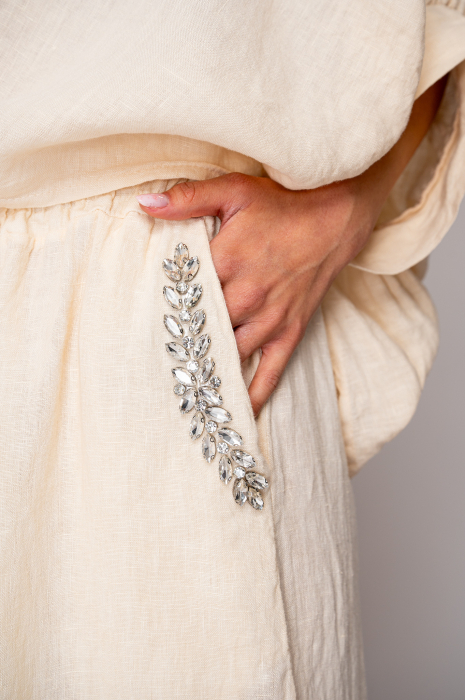 Set Camasa si pantalon lung cu pietricele din 100% in Cream [4]