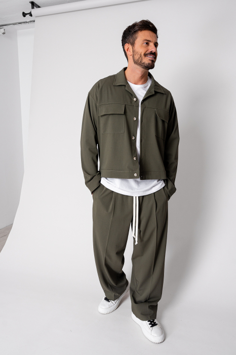 Set Camasa cu buzunare si pantalon lung Oversized Kaki [1]