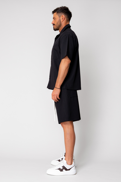 Black button-down shirt and short pants set [3]