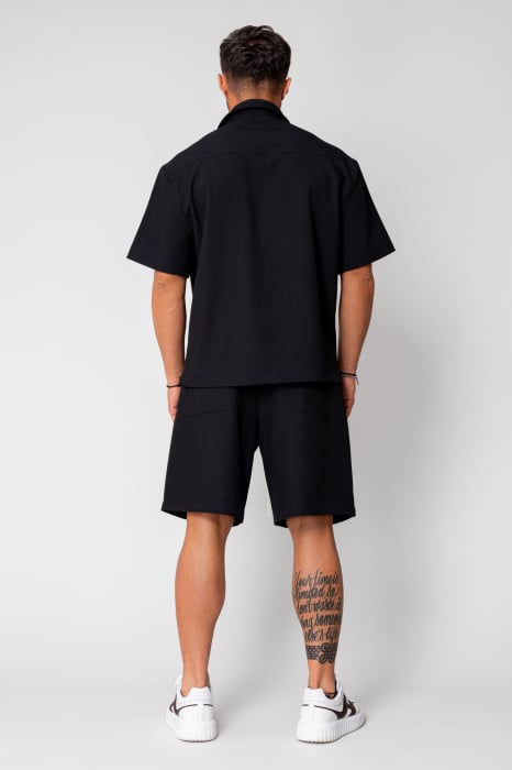 Black button-down shirt and short pants set [4]