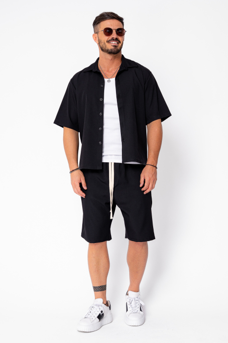 Set camasa cu maneca scurta si pantalon scurt Oversized Black [2]