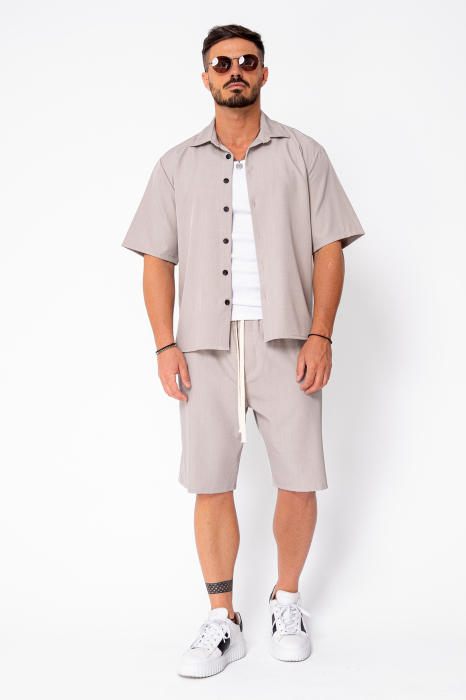 Set camasa cu maneca scurta si pantalon scurt Oversized Beige [2]