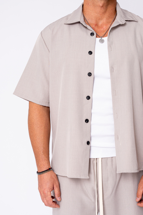 Set camasa cu maneca scurta si pantalon scurt Oversized Beige [6]