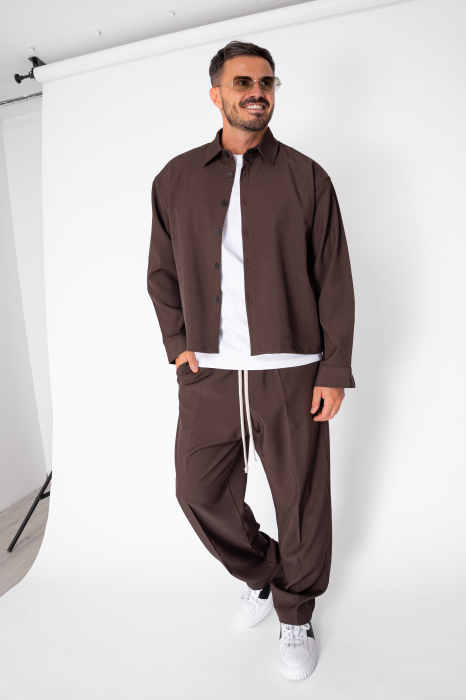 Set Camasa cu nasturi si pantalon lung Brown