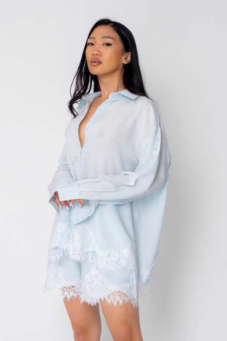 Mint Lace Long Sleeve Shirt and Short Pants Set [3]