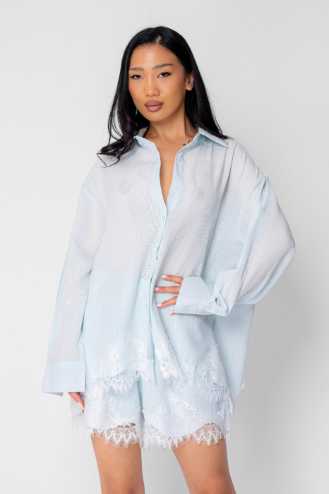 Mint Lace Long Sleeve Shirt and Short Pants Set [2]