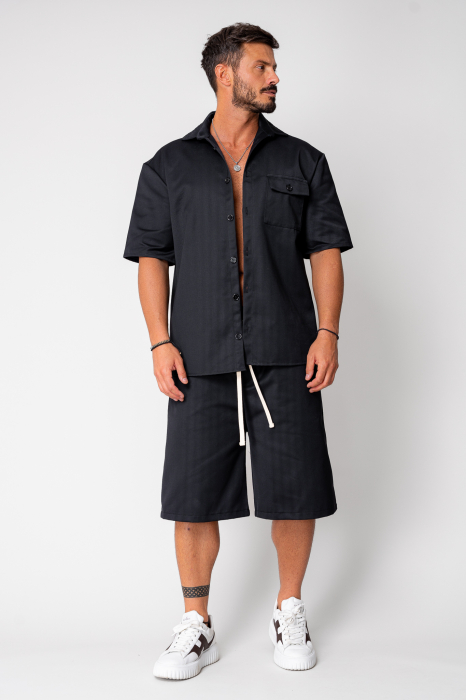 Set camasa maneca scurta si pantalon scurt Oversized Black [2]