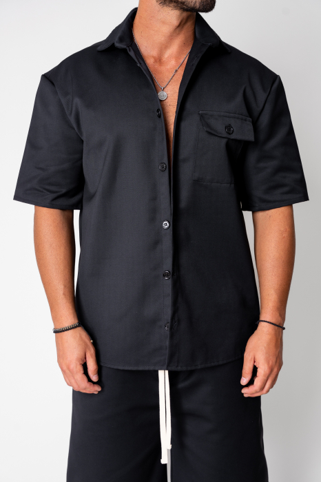 Set camasa maneca scurta si pantalon scurt Oversized Black [5]