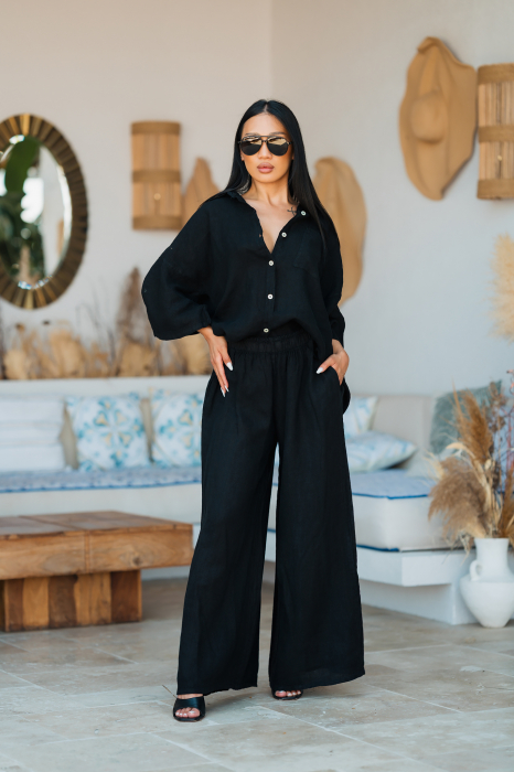 100% Cotton Shirt and Long Pants Set in Black [2]