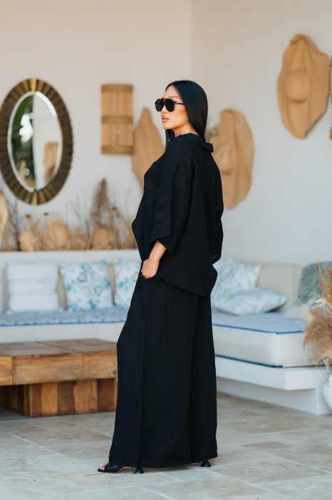 100% Cotton Shirt and Long Pants Set in Black [3]