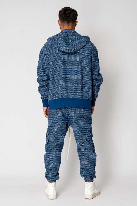 Blue/White Hoodie with zip and long cargo pants set [4]