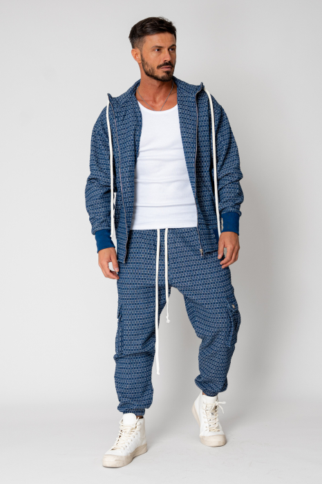 Blue/White Hoodie with zip and long cargo pants set [2]