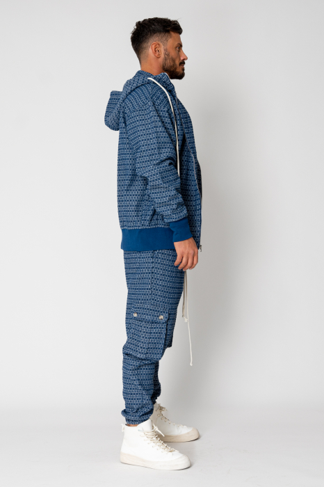 Blue/White Hoodie with zip and long cargo pants set [3]