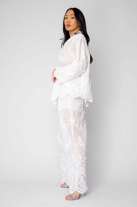 Set Camasa si Pantalon lung cu broderie White [2]