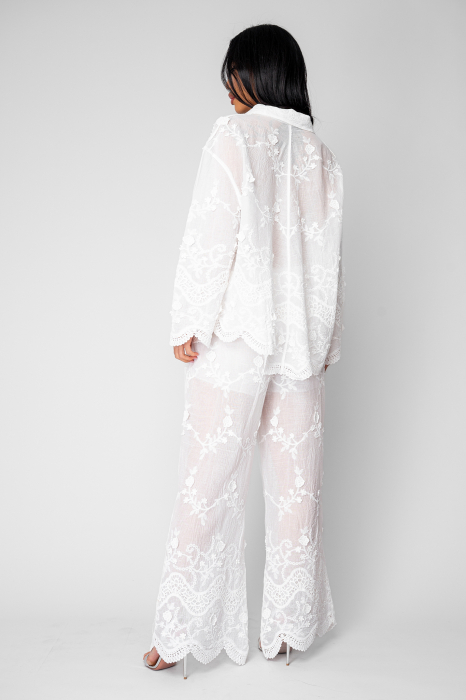 Set Camasa si Pantalon lung cu broderie White [3]