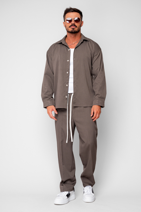 Set Camasa si pantalon lung cu snur Taupe [2]