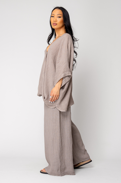 Set Bluza asimetrica si Pantalon lung din 100% in Taupe [2]