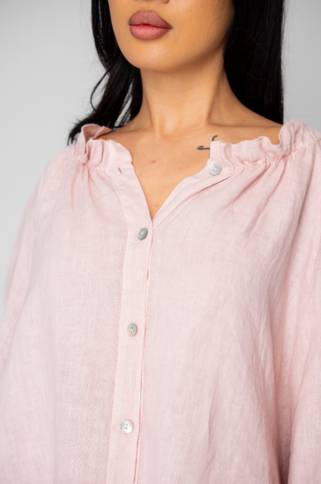 Set Camasa asimetrica si Pantalon lung din 100% in Rose [4]