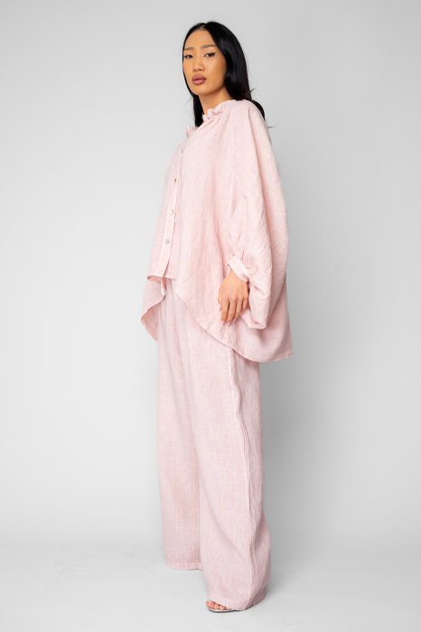 Set Camasa asimetrica si Pantalon lung din 100% in Rose [2]