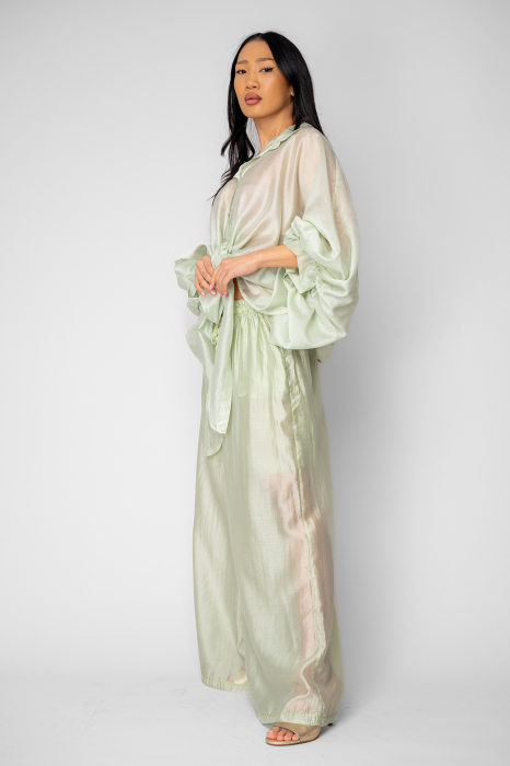 Set camasa si Pantalon lung din mix matase Light Olive [2]