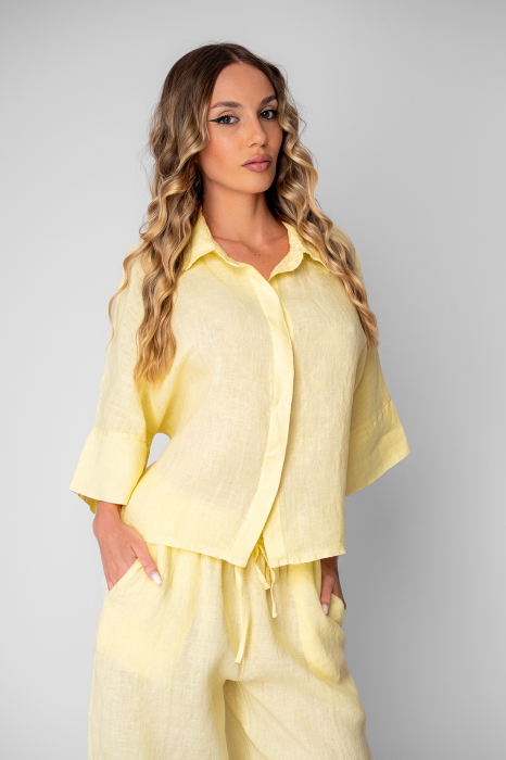 Set camasa si Pantalon lung din 100% in Light Yellow [4]